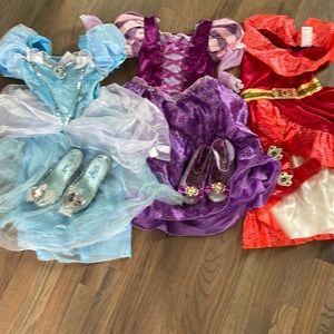 Girls Disney dress up dresses and shoes- Cinderella, Rapunzel, Elena